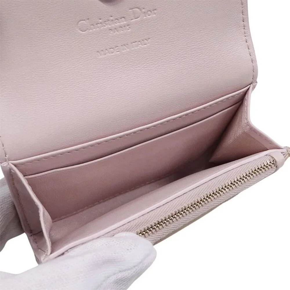 Dior Wallet Coin Case Cannage Leather Beige Small Compact Quilted
